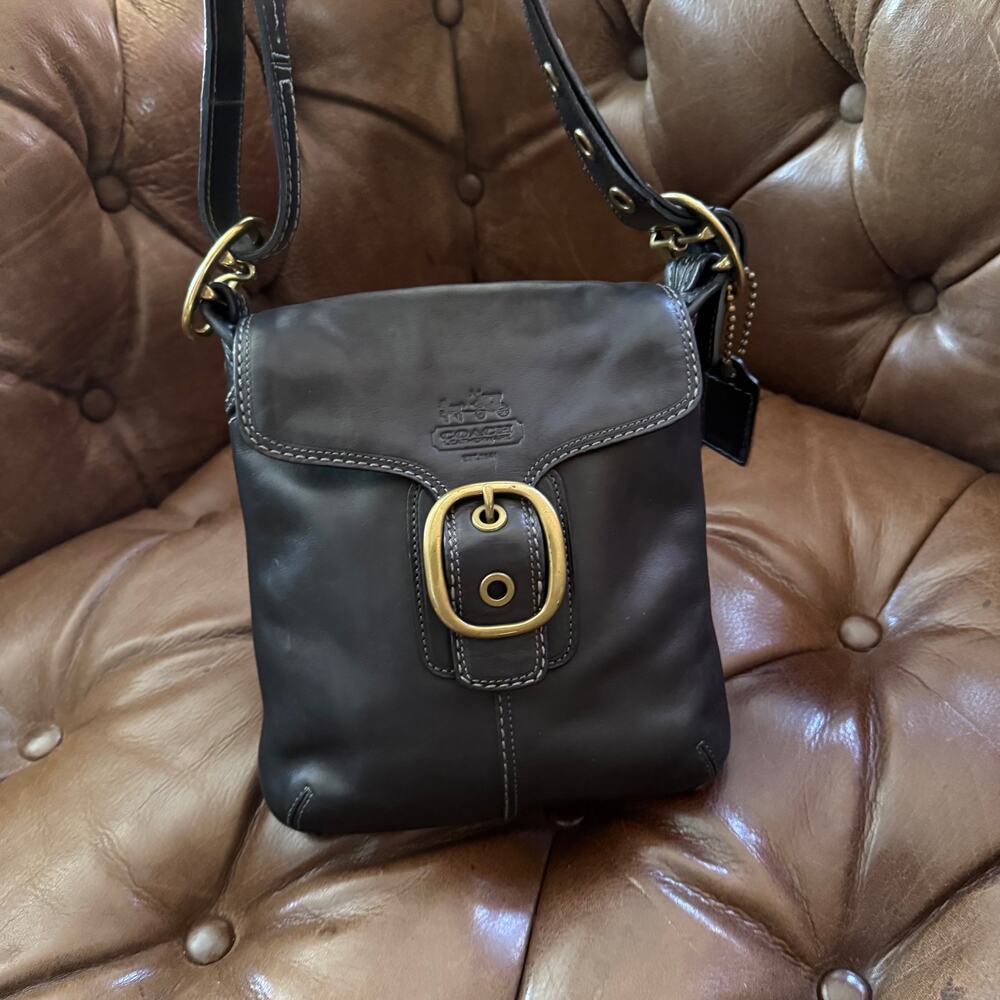 Coach Bleecker Leather Flap Shoulder Crossbody Bag Black 11428